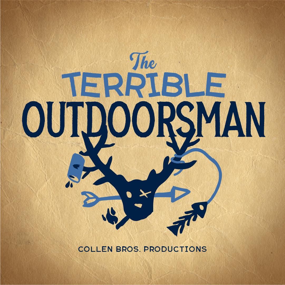 The Terrible Outdoorsman logo, with a deer, fishing hook and microphone